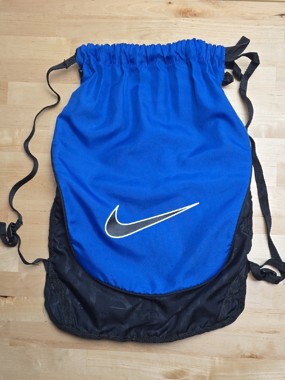 Nike Royal Blue and Black Drawstring Backpack with White Swoosh